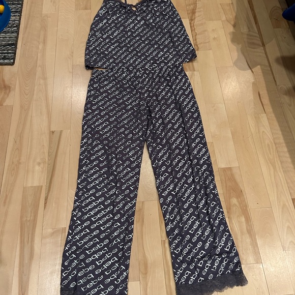 bebe Silver Printed Logo Pant Pajama & Tank Top Set-NWT-Midnite Lavender-Size XL - Picture 4 of 7